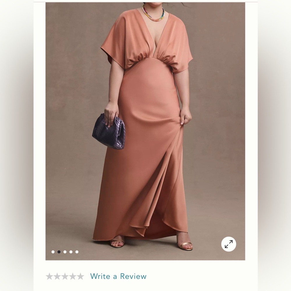BHLDN Leila Deep-V Flutter-Sleeve Satin A-Line Gown Size 6